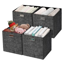 Posprica Collapsible Storage Cubes,11×11 Heavy Duty Fabric Stroage Basket Bins, 4pcs,Black