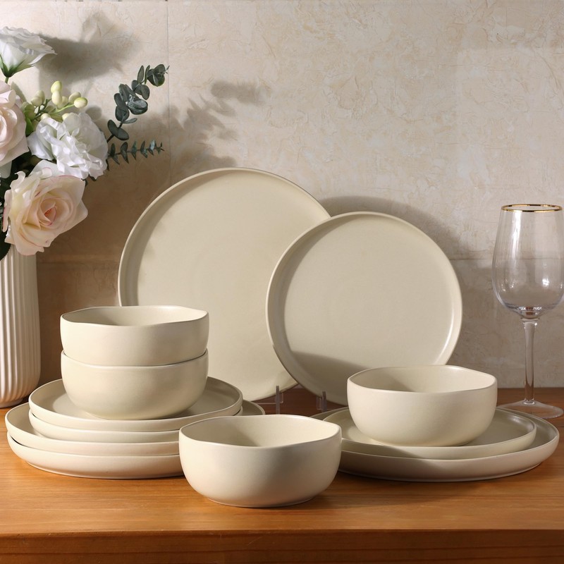 AmorArc Ceramic Dinnerware Sets, Wavy Rim Stoneware Plates and Bowls