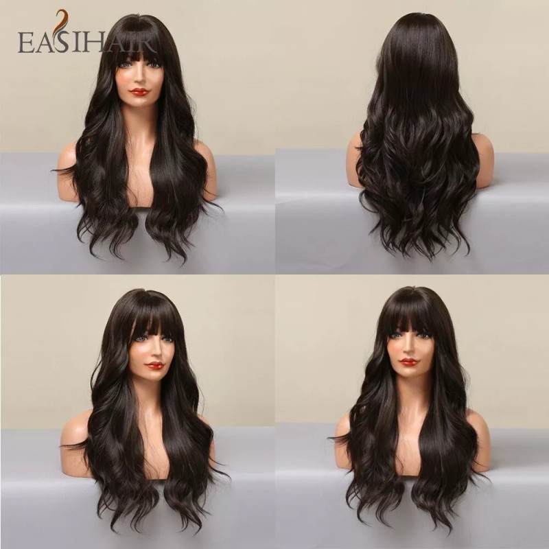Jorla Pelucas Sintéticas Onduladas De Color Marrón Oscuro Largo Co