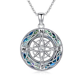 Compass Necklace for Women 925 Sterling Silver Crystal Celtic Knot Compass Pendant Necklace Graduation Travel Jewelry Gifts for Women, Sterling Silver, Crystal