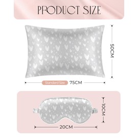 Miss Adola Mulberry 1Pack Silk Pillow Case for Hair and Skin 19 Momme Standard 75 x 50cm Silk Pillowcase with Eye Mask & Scrunchie Soft Silk Pillowcase Sleeping Gift for Women, Grey Heart
