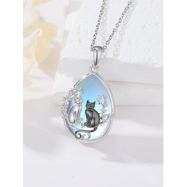 Dorunmo Cat Necklace 925 Sterling Silver Cat Moonstone Pendant Necklace Animals Lover Birthdays Christmas Anniversaries Jewelry Gifts for Women Mom Her