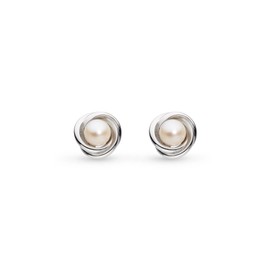 Kit Heath Sterling Silver and Freshwater Pearl Bevel Trilogy Stud Earrings