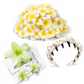 Hair Accessories Set - Plumeria Hair Clip - Leaf Clip - Bow Headband