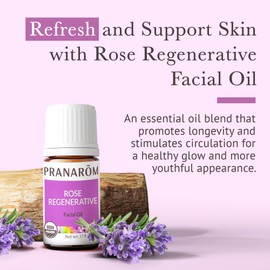 Pranarom - Rose Regenerative Facial Essential Oil Blend (5ml) - Lavender, Rosehip Seed, Frankincense, and Lemon - 100% Pure Essential Oil for Skincare | USDA and ECOCERT Certified Organic