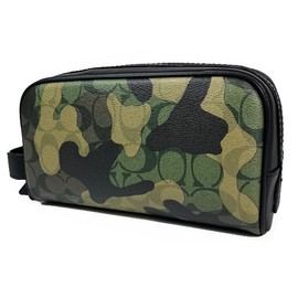 Coach CM034 Bag, Clutch Bag, Second Bag, Pouch, Small, Travel Kit, Signature, Canvas, With Camo Print, Green, Multi QBGRU Camouflage, Men's [Outlet Product], camouflage green