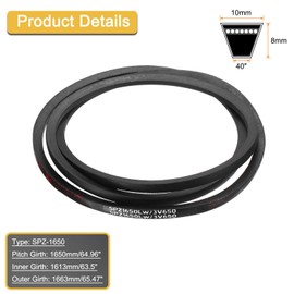sourcing map SPZ-1650 Drive Wedge Belt V-Belt Industrial Power Rubber Transmission Belt 1650mm Pitch Girth,10mm Width, 8mm Height, 1663mm Outer Girth