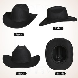6 Pieces Cowboy Hat Men Outfit,Western Cowboy Hat with 3 Decorative Bands and Buckle Adjustable Belt Accessories Set Black