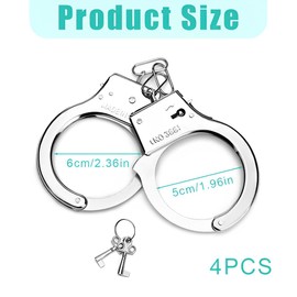 LQIOACU Pack of 2 Children's Handcuffs, Police Handcuffs, Handcuffs Lock with 4 Keys, for Robbers and Gendarm Games, silver