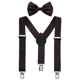 Miobo Unisex Kids Bow Tie Braces - Stylish and Practical with Three Clips, brown