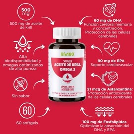 Life180 Dúo Omega 3 Aceite de Krill con Astaxantina Pack de 2  Suplemento Alimenticio con DHA, EPA y Fosfolípidos para el Soporte Cardiovascular y... 