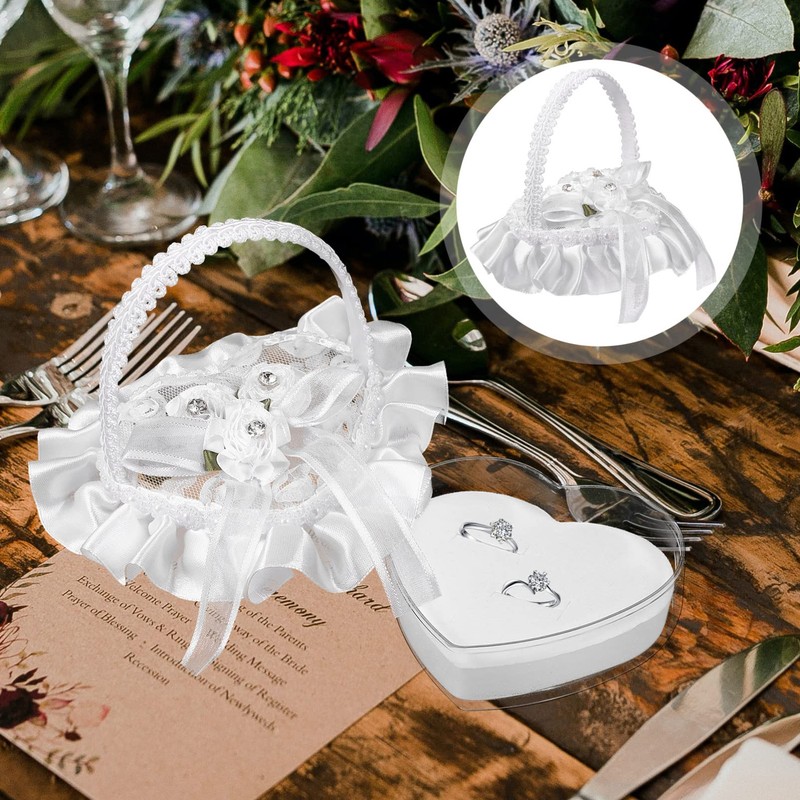 jojofuny 5pcs Wedding Party Heart-Shaped Ring Pillow Elegant Ceremony Ring