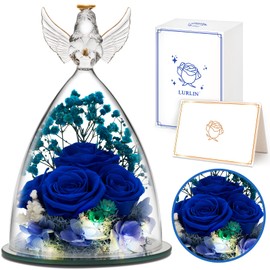 Birthday Day Rose Gifts for Women, Preserved Flowers Rose Gift for Mom, Glass Angel Figurines with LED Light, Forever Rose for Grandma Wife Friend Teacher, Nurse, Anniversary Day Girls Gift for Her