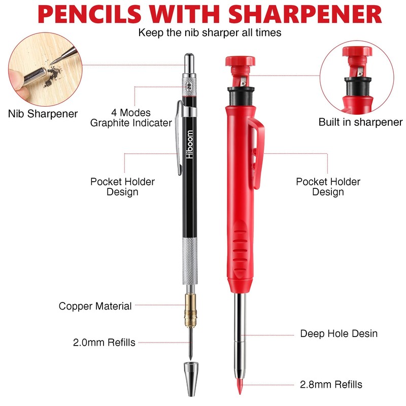 Hiboom 10 Pack Carpenter Pencil Set, 4 Colorful Solid Carpenter