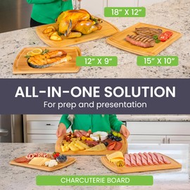 Greener Chef Glue Free Surface Bamboo Cutting Board Set of 3 with Lifetime Replacements - 62% More Cutting Area - Single-Piece