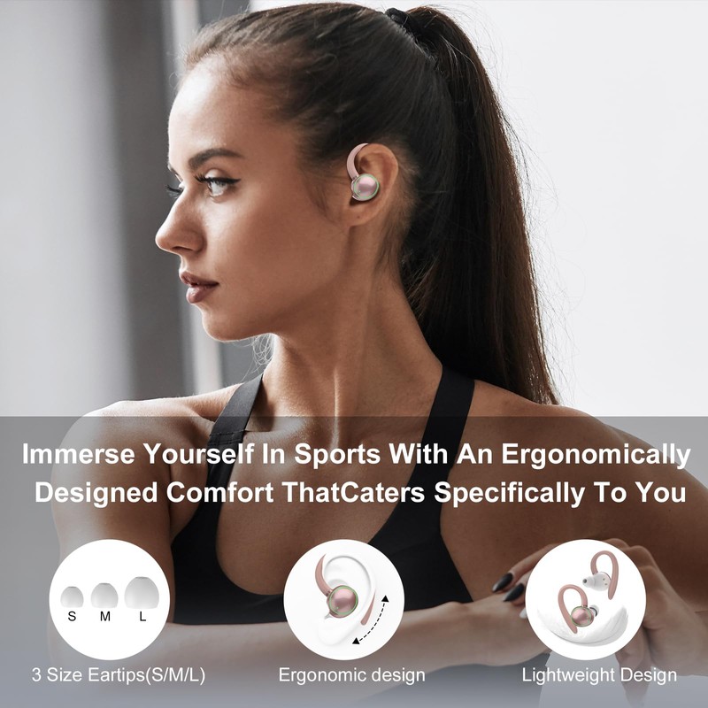 Wireless Earbuds, Bluetooth 5.4 Headphones Sport, Over Ear Buds With