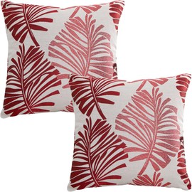 Tennove Cushion Covers 50x50cm Cotton Linen & Velvet Soft Throw Pillow Covers Set of 2 Decorative Tropic Leaf Pattern Square Cushion Cases Pillowcases for Couch Sofa Home Décor, Red