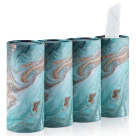 SINGARO Car Tissue Holder, 4 Pack Car Cup Holder Facial Tissues with Travel Tissue Bag, Quick and Convenient Flower Combination Car Tissue Box(4 Canisters/200 Tissues) Green