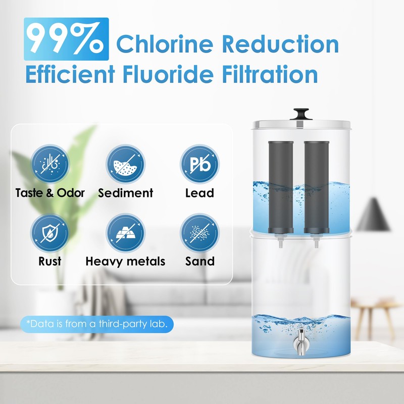 Aqua Crest Gravity Water Filter System, NSF/ANSI 42&372 Certified Black