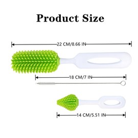 3 PCS Baby Bottle Cleaning Brush Durable Silicone Bottle Brush Silicone Bottles Cleaner Bottle Accessories-Bottle, Nipple and Straw Brushes for Washing Baby Bottles,Vase, and Glassware
