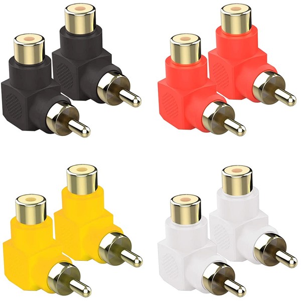 Greluma 8pcs Gold Plated RCA Male to RCA Female 90