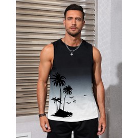 Mens Tank Top Mens Tank Tops Graphic Sleeveless Shirts Beach Coconut Tree Workout Gym Mens Muscle Tanks for Summer Vacation Tropical Tank Tops for Men Black White Gradient XX-Large