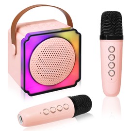 SOARFLY Karaoke Machine Children, Karaoke Machine for Children with 2 Microphones, Karaoke Bluetooth Speaker Children, with LED Light and Voice Change Effect, Gifts for 3-12 Years Girls