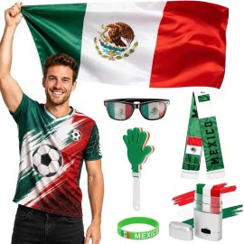 Kit Fiesta Mundial México 2026: Bandera, Bufanda, Gafas, Pintura y Accesorios para Apoyar a la Selección Mexicana