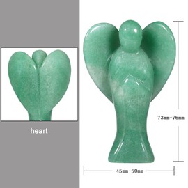Nupuyai 3" Green Aventurine Guardian Love Heart Crystal Angel Statue, Carved Pocket Angel Figurine Spiritual Healing Stone Ornament for Home Office Decor