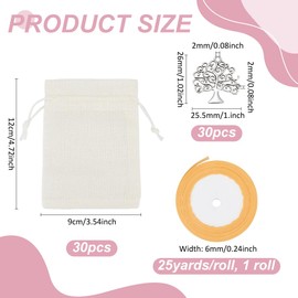 PH PandaHall 30 Sets Tree of Life Pendant Favors Baptism, Communion Favor Bags with Tree Pendants and 22.8m Ribbon for DIY Wedding Anniversary Birthdays Party Gift Bag Decoration