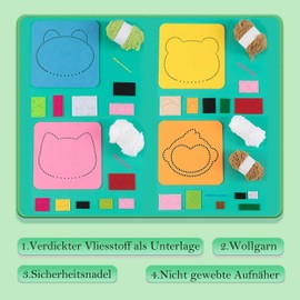 6 Pieces DIY Sewing Set Children's Select Zone Felt Sewing Set Cartoon Animals Sewing Fun for Children Made of Wool Craft Set Girls and Boys from 6 Years