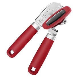 Manual Can Opener, UHIYEE Premium Can Opener Without Sharp Edges, Manual Can Opener Made of Stainless Steel with Multifunctional Bottle Opener, Red