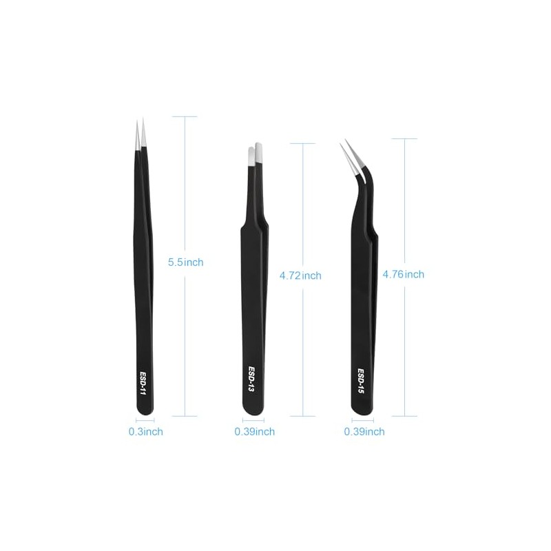 3PCS Precision Tweezers Set, Upgraded ESD high-end anti-static for Craft,