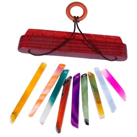 SUNYIK Handmade Natural Agate Stick Wind Chime for Garden Home Decor Window Ornament, Rainbow, 11-13 Inches