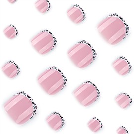 Leopard Print French Tip Toe Press on Nails Short Square Artificial Toe Nails Glossy Full Cover Fake Toenails Short Square False Toenails