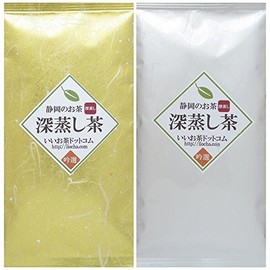 Fukamushi Tea 3.5 oz (100 g) and Deep Steamed Tea 3.5 oz (100 g), Set of 2 Bags Made in Shizuoka