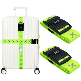 2Pcs Luggage Straps with Combination Lock, 200cm Adjustable Travel Suitcase Belts Travel Packing Accessories Suitcase Straps for Flight Trip, Easy to Recognize (Yellow)