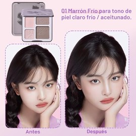 Paleta de Iluminador y Contorno para Cara, Polvo Compacto Prensado de Larga Duración, Acabado Mate Sutil y Brillante, Maquillaje para Piel Tono Frío