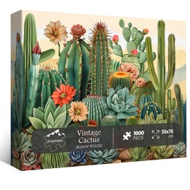 Vintage Cactus Plant Puzzles for Adults 1000 Pieces and up, PICKFORU Retro Succulents Puzzles as Home Decor, Flower Puzzle for Plant Lovers