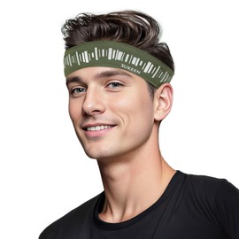 Sukeen Headbands for Men, Sweat Band Sweatbands Workout Headbands, Moisture Wicking Mens Headband, Reflective Sports Running Headband, Non Slip Cooling Headband for Gym, Fitness, Exercise, Dark Green