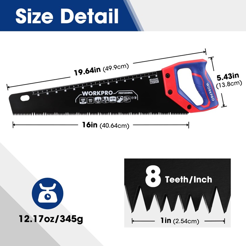 WORKPRO 16-Inch Universal Handsaw with Non-Slip Comfortable Handle, Anti-Rust Wood