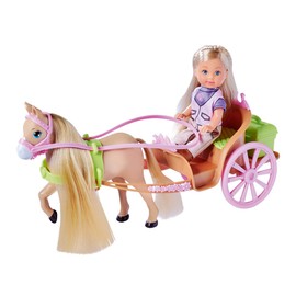 Simba 105733649 Evi Love Horse Carriage, Toy Doll Sits in Her Horse Carriage with Horse, Accessories, Secret Compartment in the Carriage, 28 cm, from 3 Years