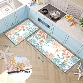 Kitchen Mats for Floor Cushioned Anti Fatigue Sets of 2 Coastal Beach Kitchen Rugs Non Slip Waterproof Nautical Coral Memory Foam Kitchen Floor Mats Ocean Theme Comfort Standing Mat for Sink Laundry