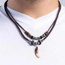 72ore Grandson Gifts From Grandma Necklace Black Leather Double Layer Necklace With Charm Teeth Pendant Jewelry Inspirational Birthday Gifts for Grandson