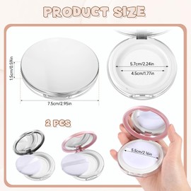 2PCS Loose Powder Container with Puff Portable Powders Puff and Container Empty Powder Compact with Mirror and Elasticated Net Sifter 0.17 oz Reusable Plastic DIY Makeup Case (Black, Pink)