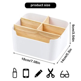 TZQFROCE Schreibtisch Organizer 5 Fächer Bambus Büro Organizer mit Stifthalter Fernbedienung Organizer Tisch Organizer Schreibtisch Organizer Holz für Smartphones Kosmetika Stifte - Weiß