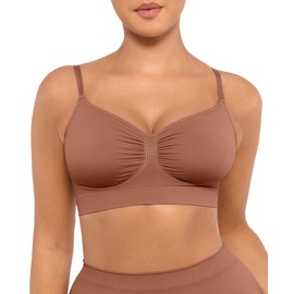 FeelinGirl Push Up Bras for Women Seamless Smooth Brassiere Wire Free Plus Size Bralettes Light Brown XX-Large