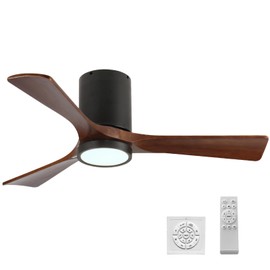 TOVRON Ceiling Fan with Light and Remote 52 Inch Indoor/Outdoor Flush Mount with 3 Wooden Blades, Reversible DC Motor for Bedroom Living Room Farmhouse Patio
