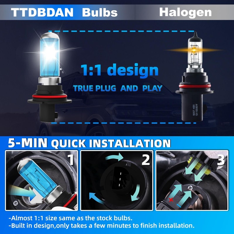 TTDBDAN Halogen Headlights Fit for Ford Mustang 1994-2004 Headlight Bulbs,9007/HB5
