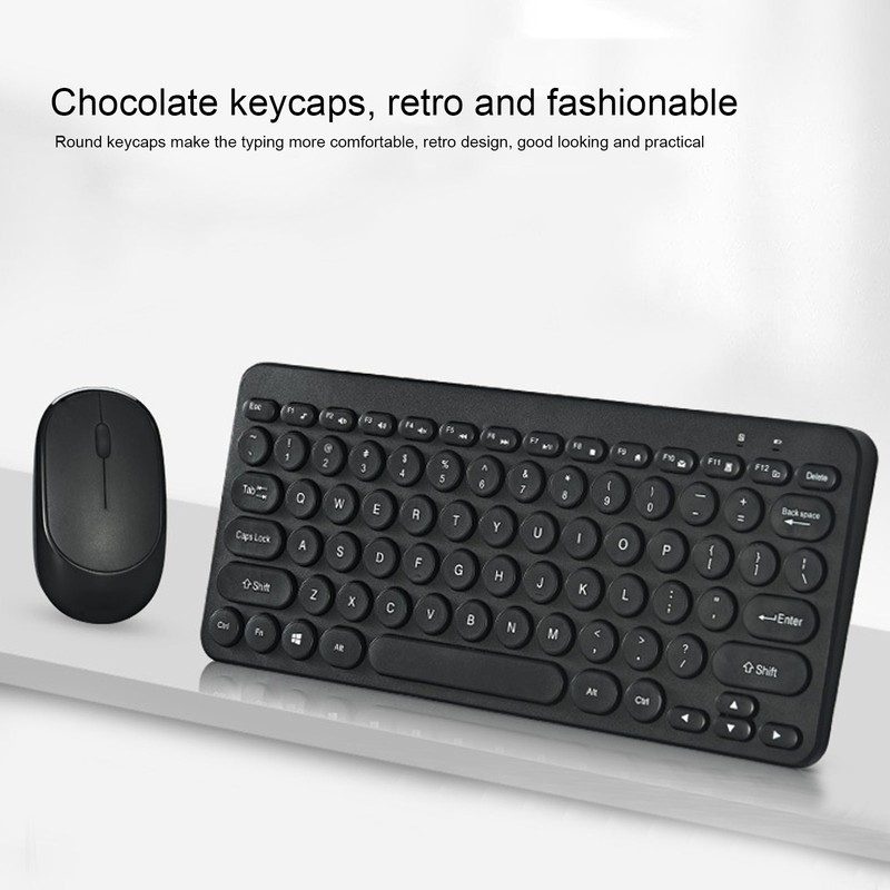 Keyboard Mouse Combo 2.4G Wireless Round Keycaps Ergonomic Design Silent